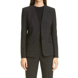 EUC $495 BOSS Hugo Boss Black Jonalia Windowpane Wool Bld slim career Blazer 0P